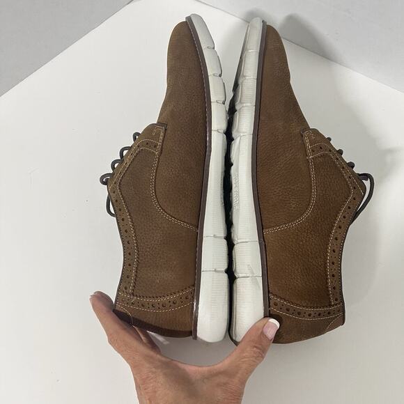 Johnston Murphy Men 10M Holden Plain Toe Brown Tumbled Nubuck Oxfords Sheepskin - Picture 9 of 10